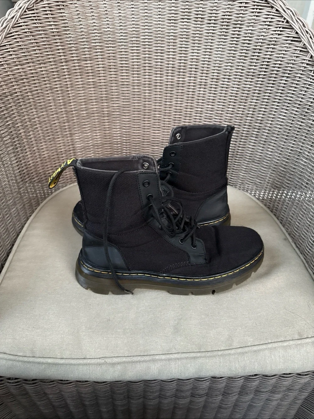 Converse Black Lace-Up Tactical Boots with Yellow Welt Stitching